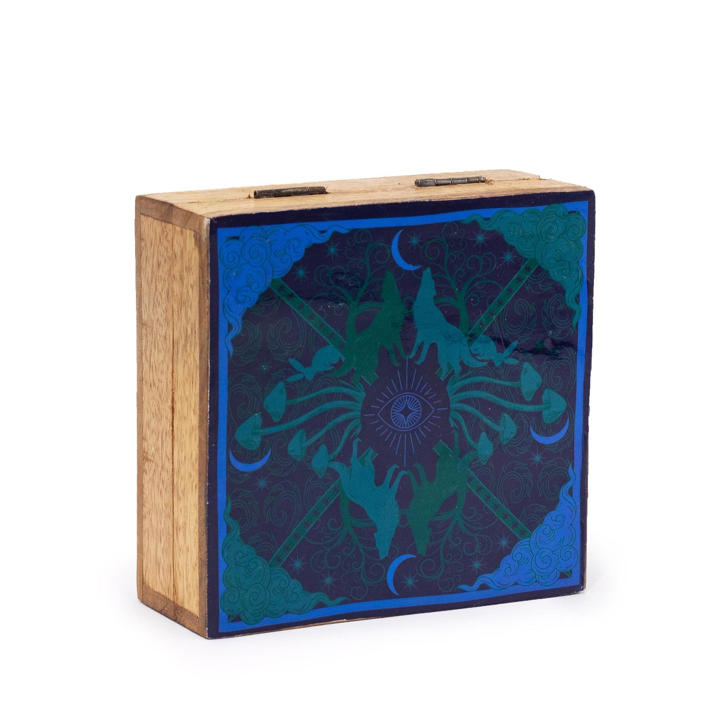 Med Square Aufbewahrungsbox aus Mangoholz mit Emaille-Dekor - 13,5 x 13,5 x 6 cm
