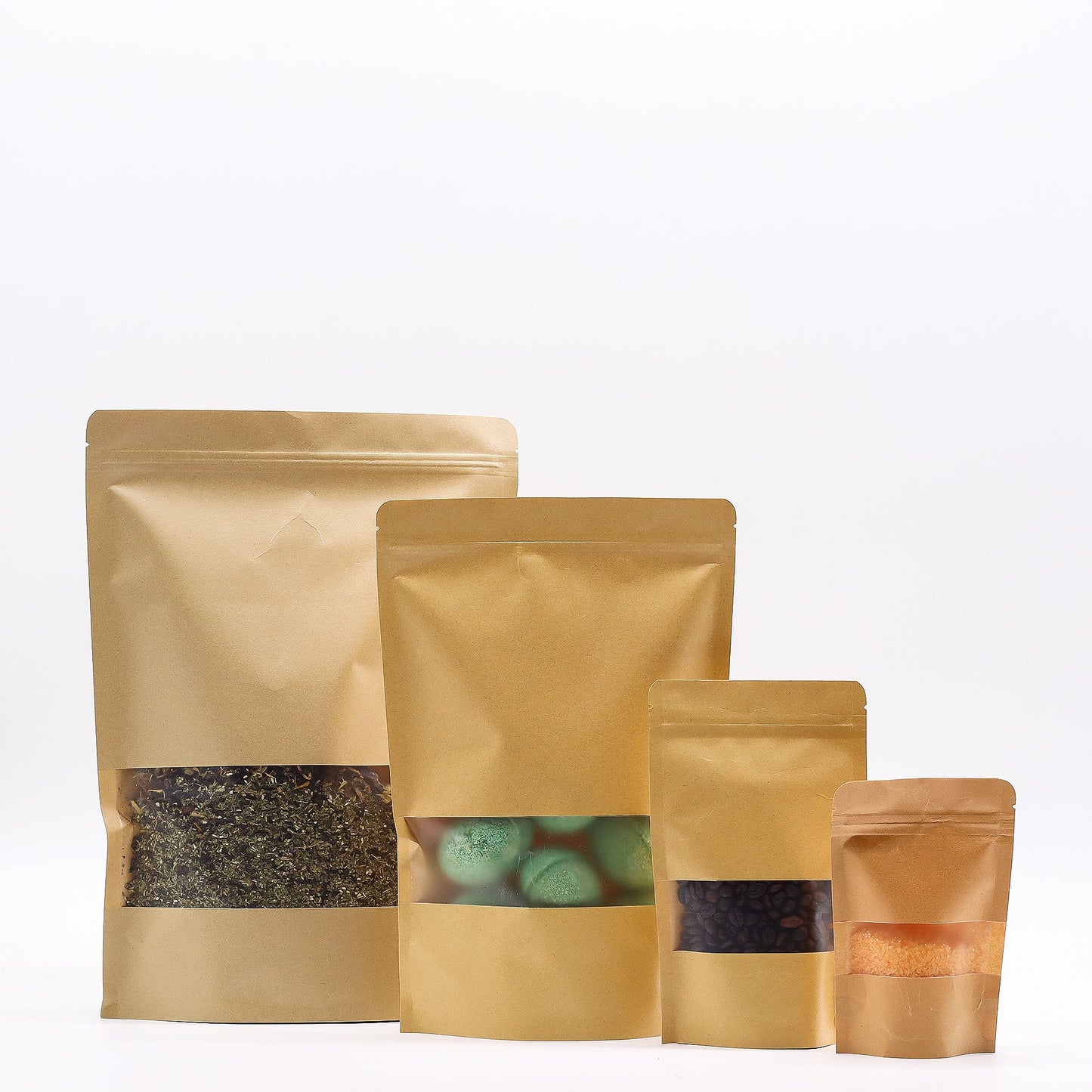 10er Set Kraftpapier-Beutel mit Sichtfenster und Griffverschluss, 20x30 cm