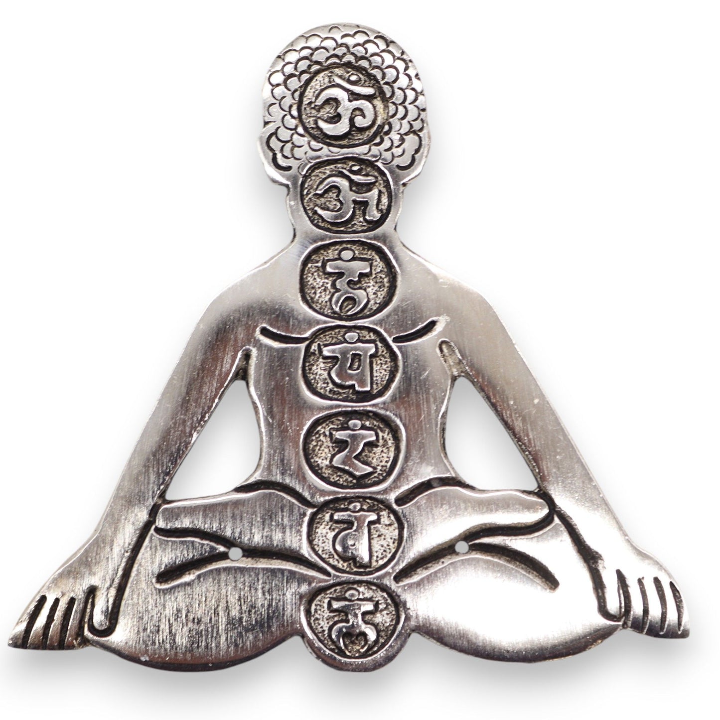 Räucherstäbchenhalter aus poliertem Aluminium mit Sieben-Chakra-Motiv – 12x12 cm, Gold