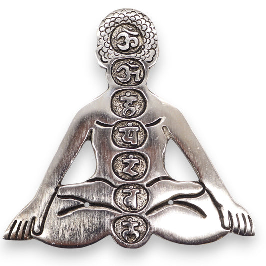Räucherstäbchenhalter aus poliertem Aluminium mit Sieben-Chakra-Motiv – 12x12 cm, Gold