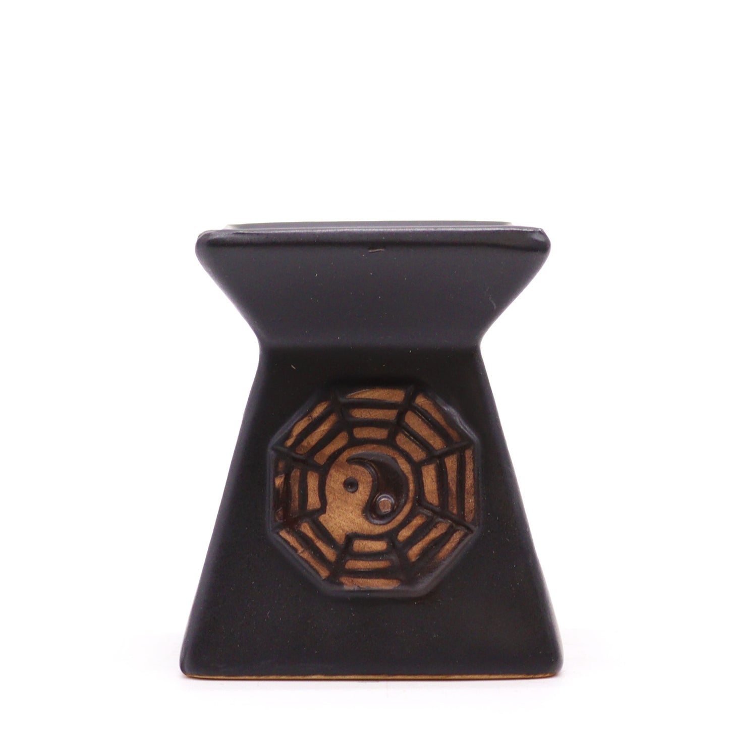 Keramik-Duftlampe mit Yin-Yang-Motiv im rustikalen Terrakotta-Design