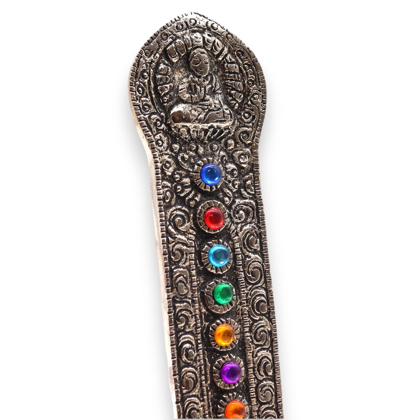 Buddha Chakra Räucherturm aus Aluminium - 16 cm spiritueller Räucherhalter