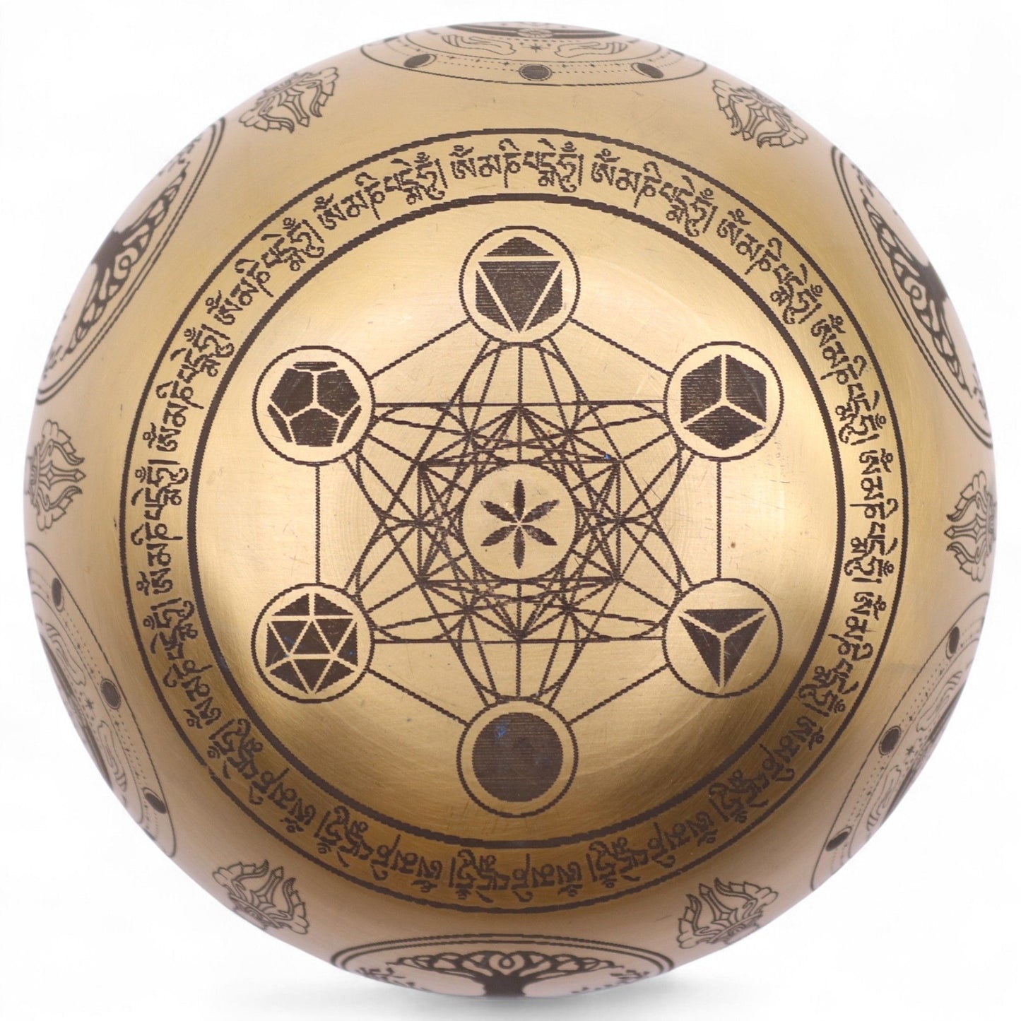 Set mit vier handgravierten Buddha-Klangschalen aus Messing