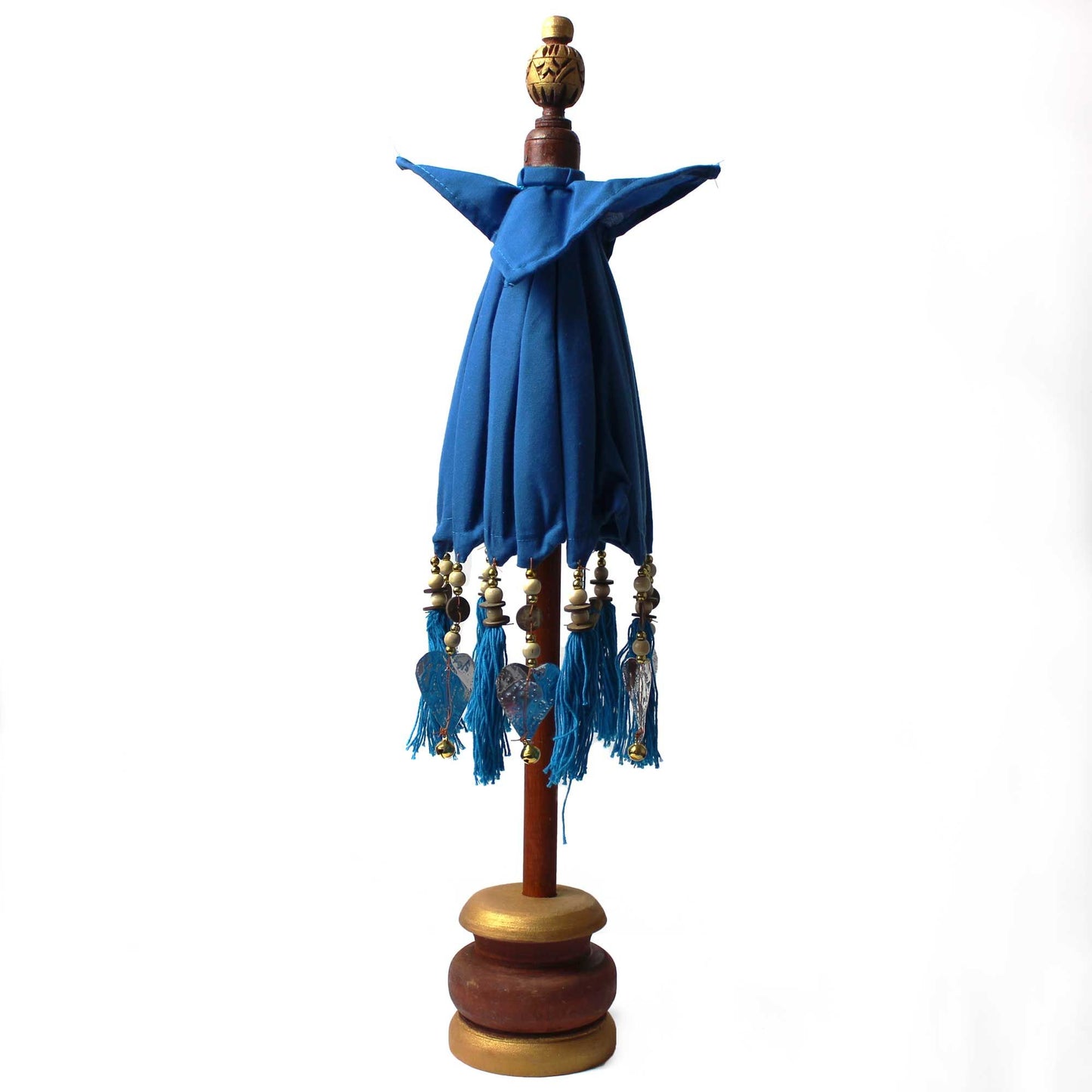 Dekorativer Bali-Schirm Türkis 40cm – Handgefertigter Baumwollschirm mit Holz und Aluminium