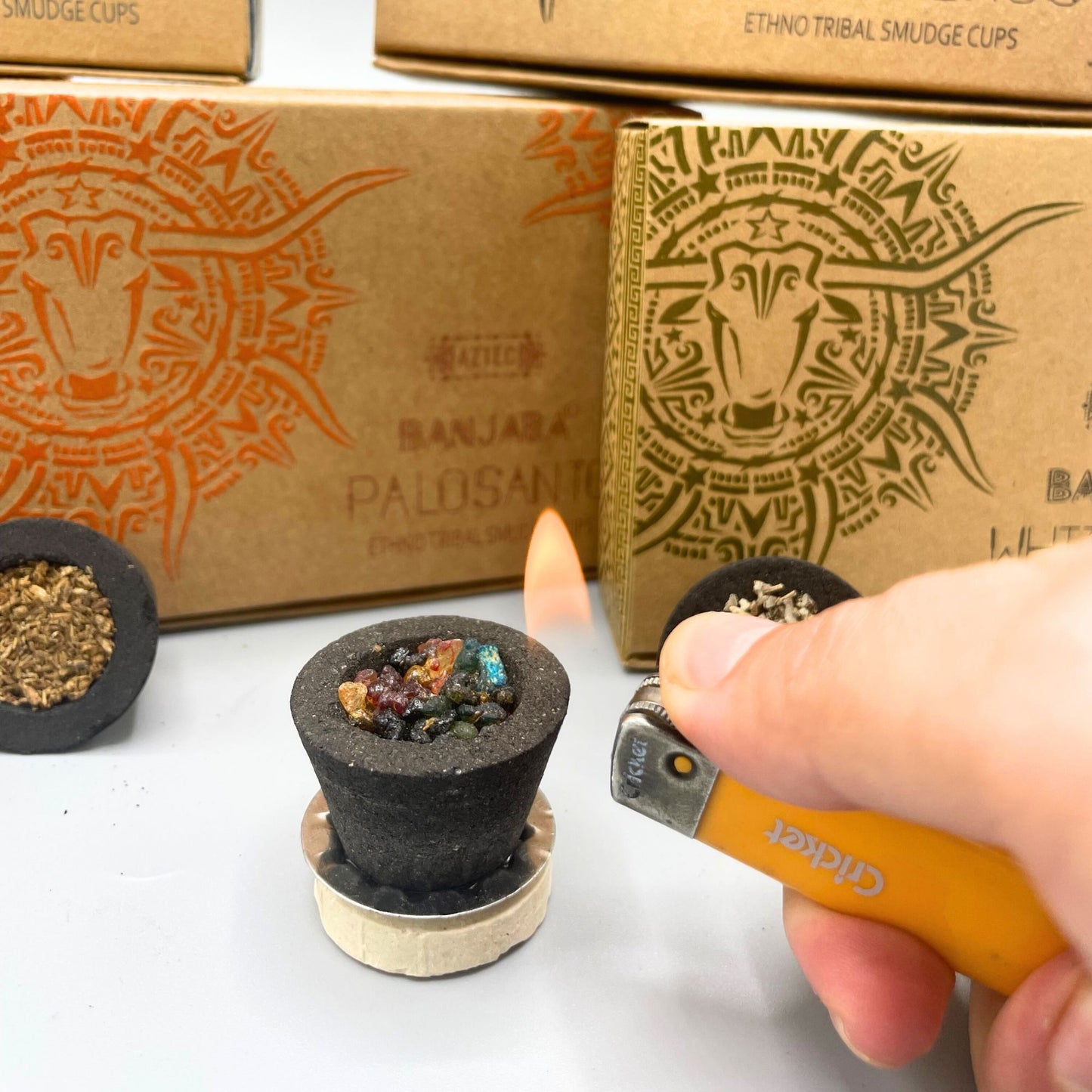 Banjara Räucherset – 6 Harzschalen mit Metallplatte für Weihrauch
