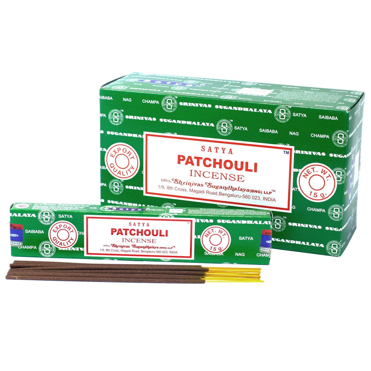 SATYA Patchouli Räucherstäbchen - Handgerollte Premium-Qualität, 15 Stück