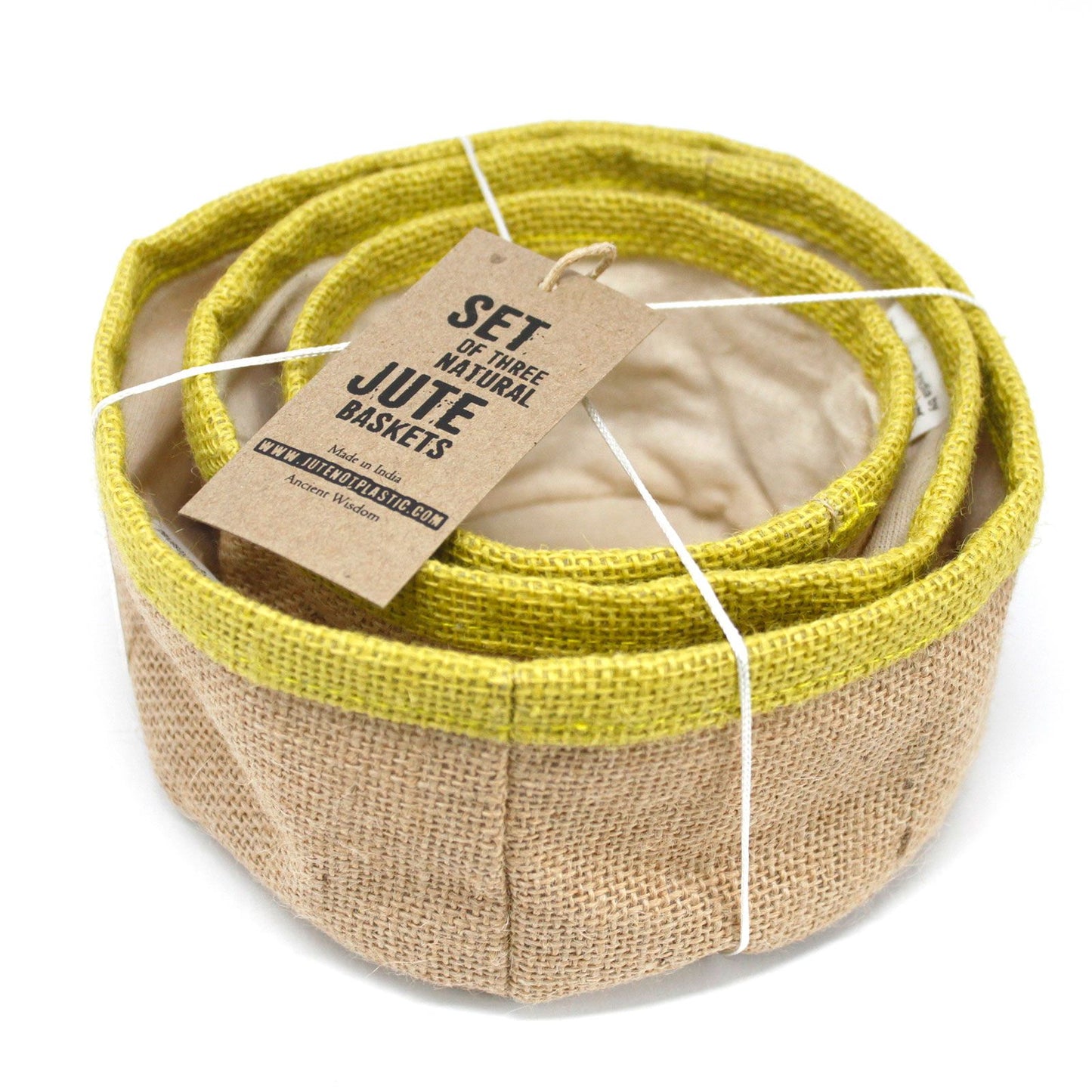 Set aus 3 Jute-Körben in Olive mit Baumwollfutter - Natürliche Aufbewahrung