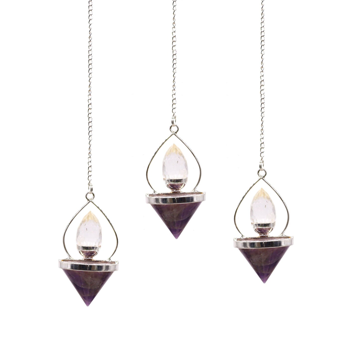 Lebenslaternen-Pendel aus Amethyst und Bergkristall – Handgefertigte Edelstein-Komposition