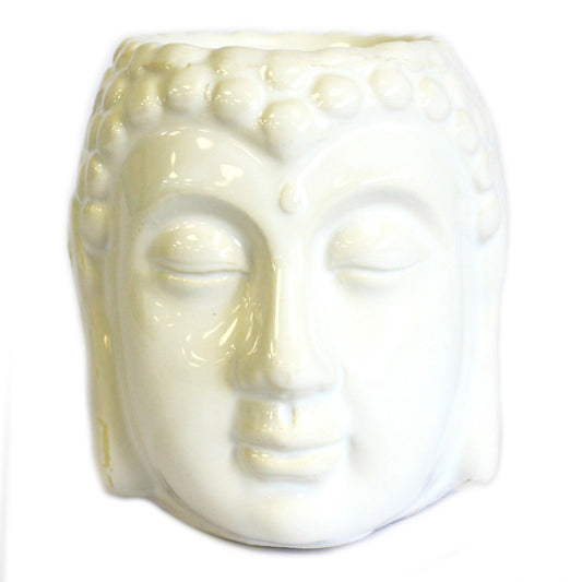 Keramik-Duftlampe 'Meditierender Buddha' in Weiß – für Aromaöle & Wachse