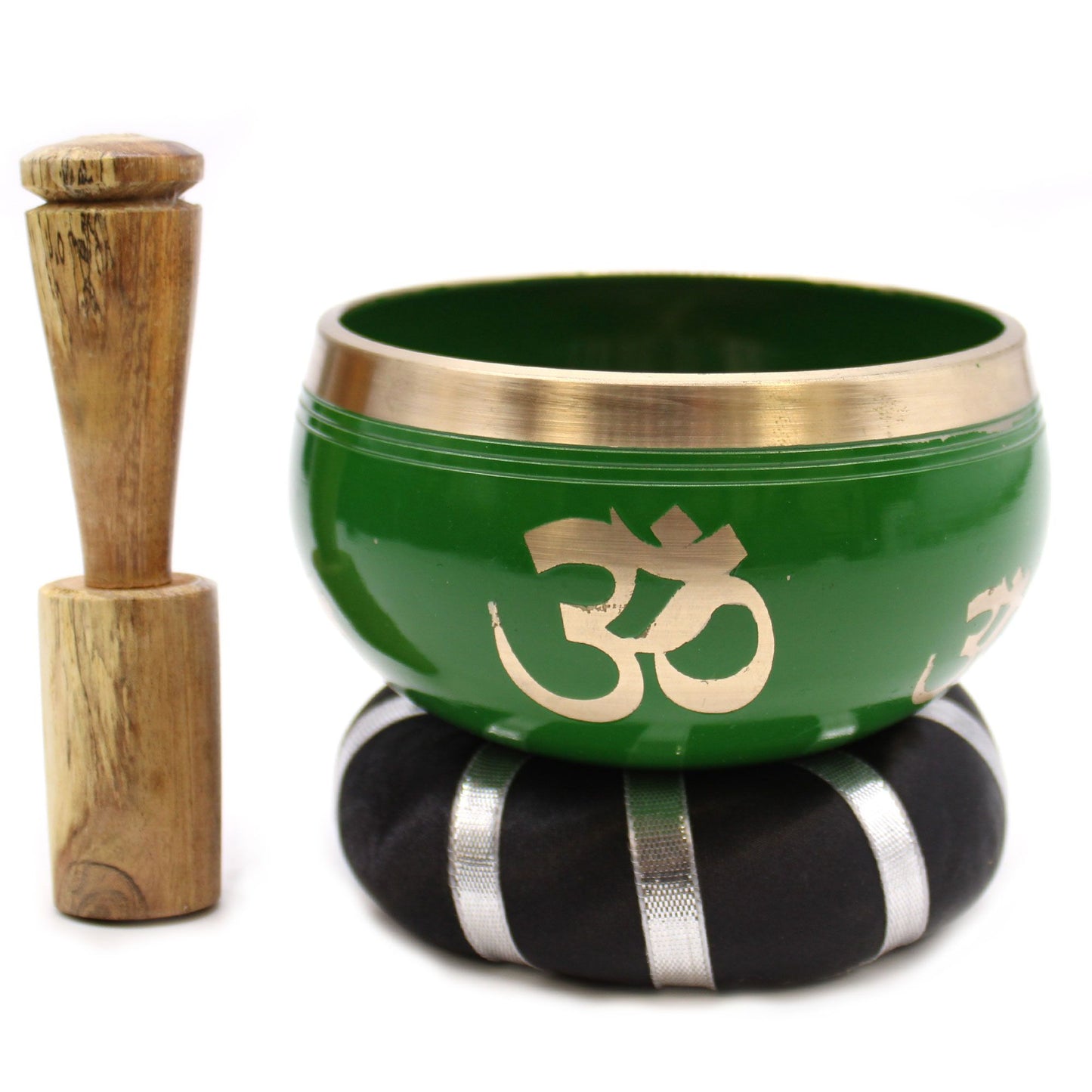 Klangschalen-Set 'Baum des Lebens' in Grün – 10,7 cm Messingschale mit Holzschlägel