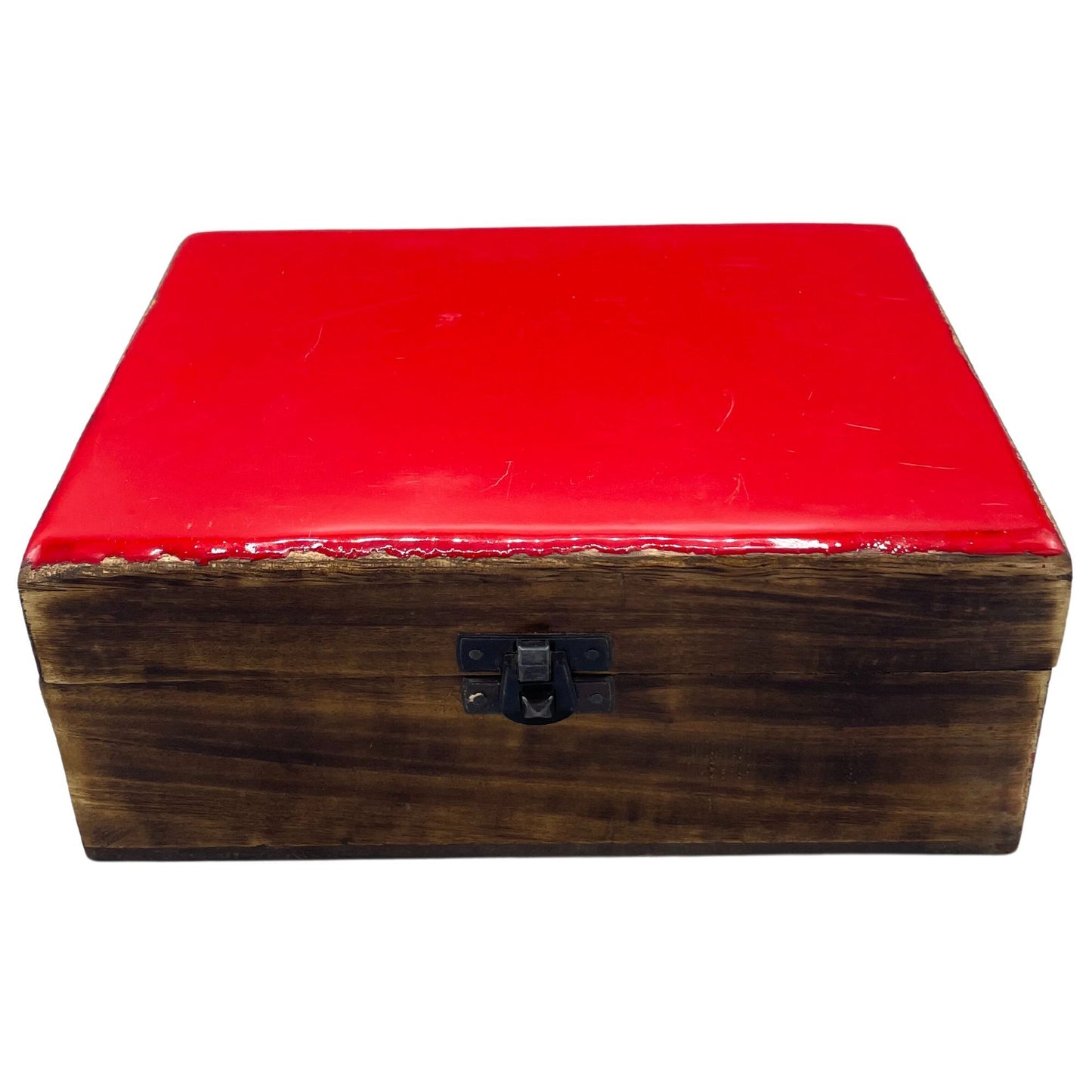 Keramikglanz-Kassette aus Mangoholz in Rot - 20x15x7.5 cm - Handgefertigte Aufbewahrungsbox