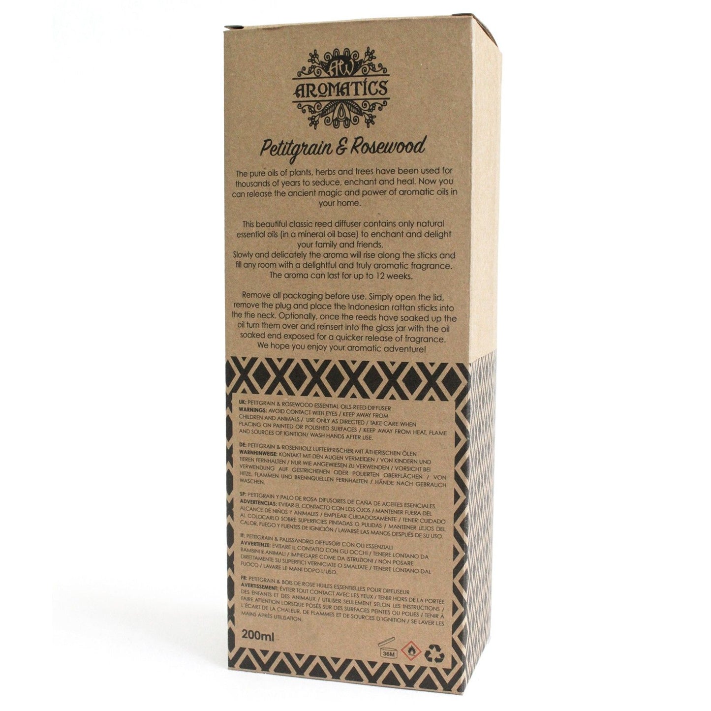 Duftdiffusor mit Petitgrain & Rosenholz – 200ml im Rattan-Design