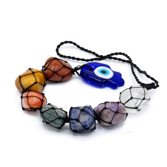 Hamsa-Hand Anhänger mit Bösen Auge – 7 Edelsteine für Schutz & Harmonie