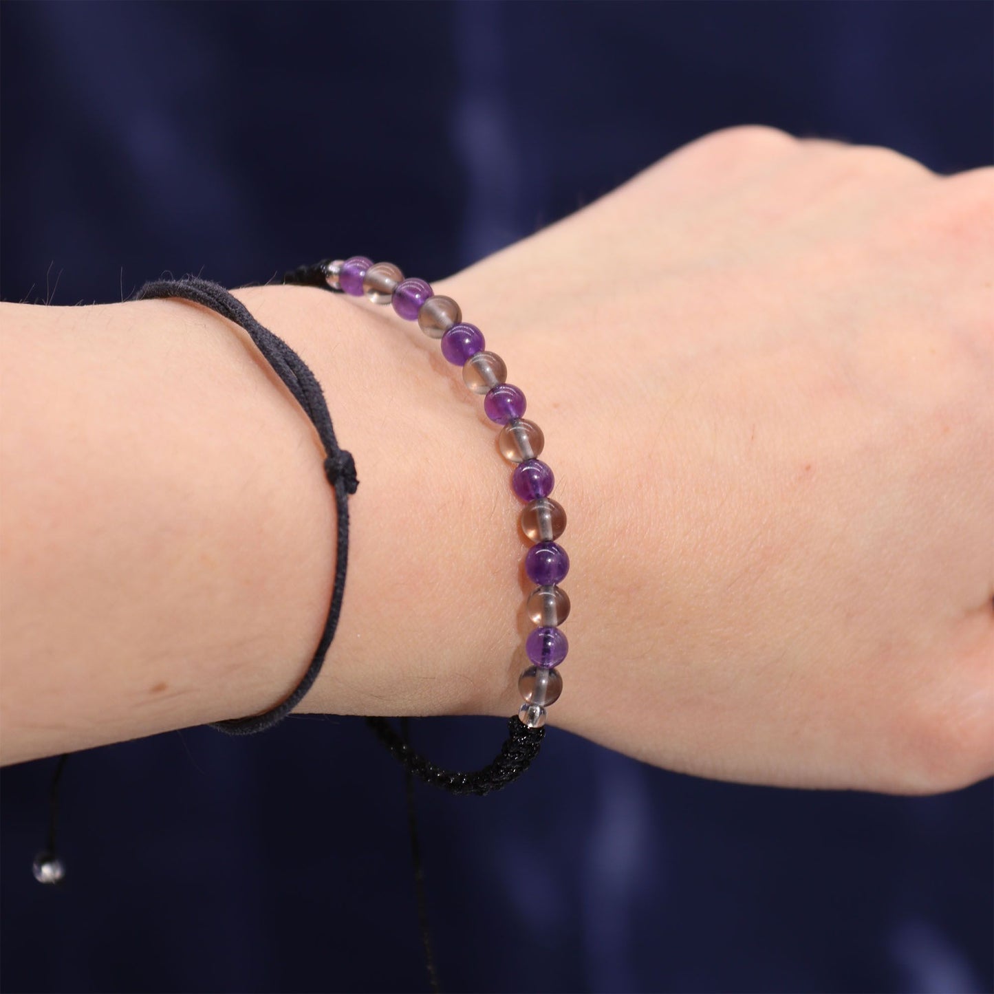 Kristallkerze Steinbock mit Amethyst & Rauchquarz Armband