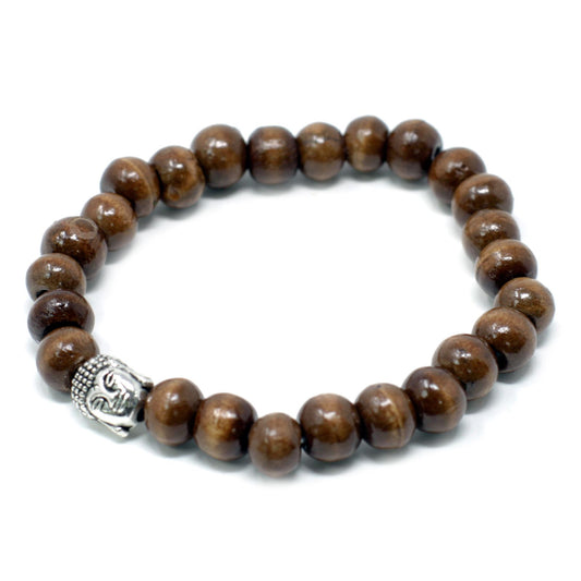 Holzperlenarmband mit Buddha-Charm in Braun – Elastisch & spirituell