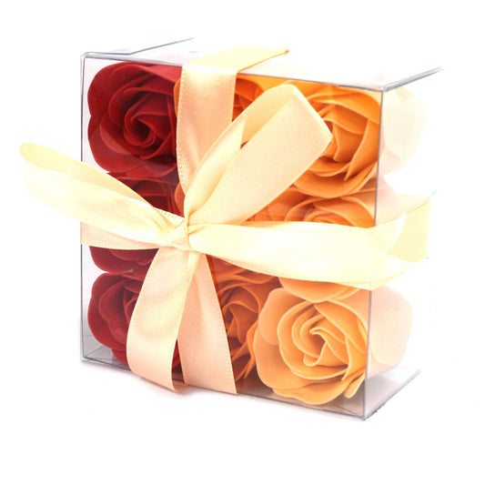 Luxus Seifenrosen Bouquet Pfirsich - 9 handgefertigte Blüten in Geschenkbox