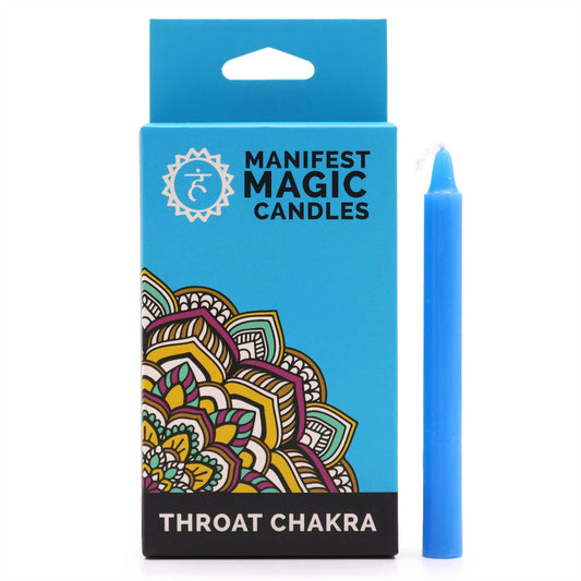 Manifest Magic Kerzen Set für das Halschakra - 12 blaue Zauberkerzen