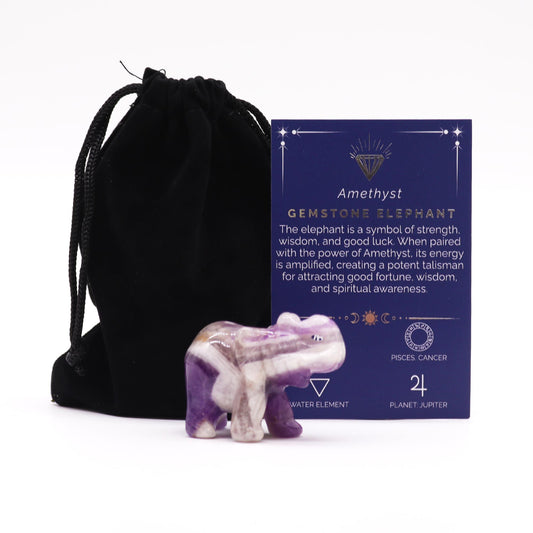 Handgeschnitzter Amethyst-Elefant – Glücksbringer aus Edelstein