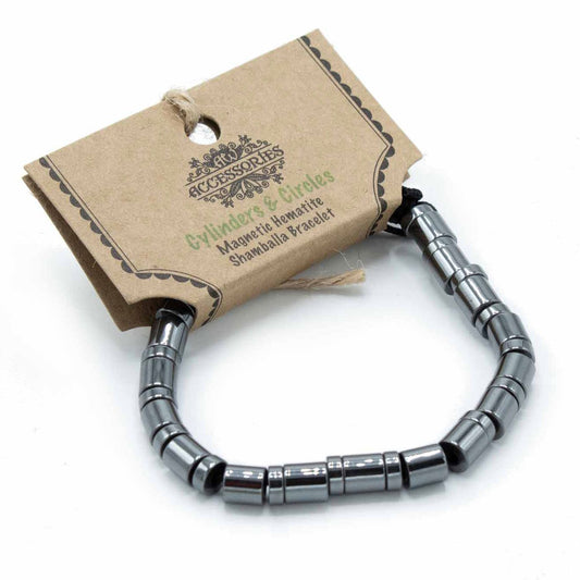 Shamballa Armband aus magnetischem Hämatit mit Zylinder- und Kreisperlen