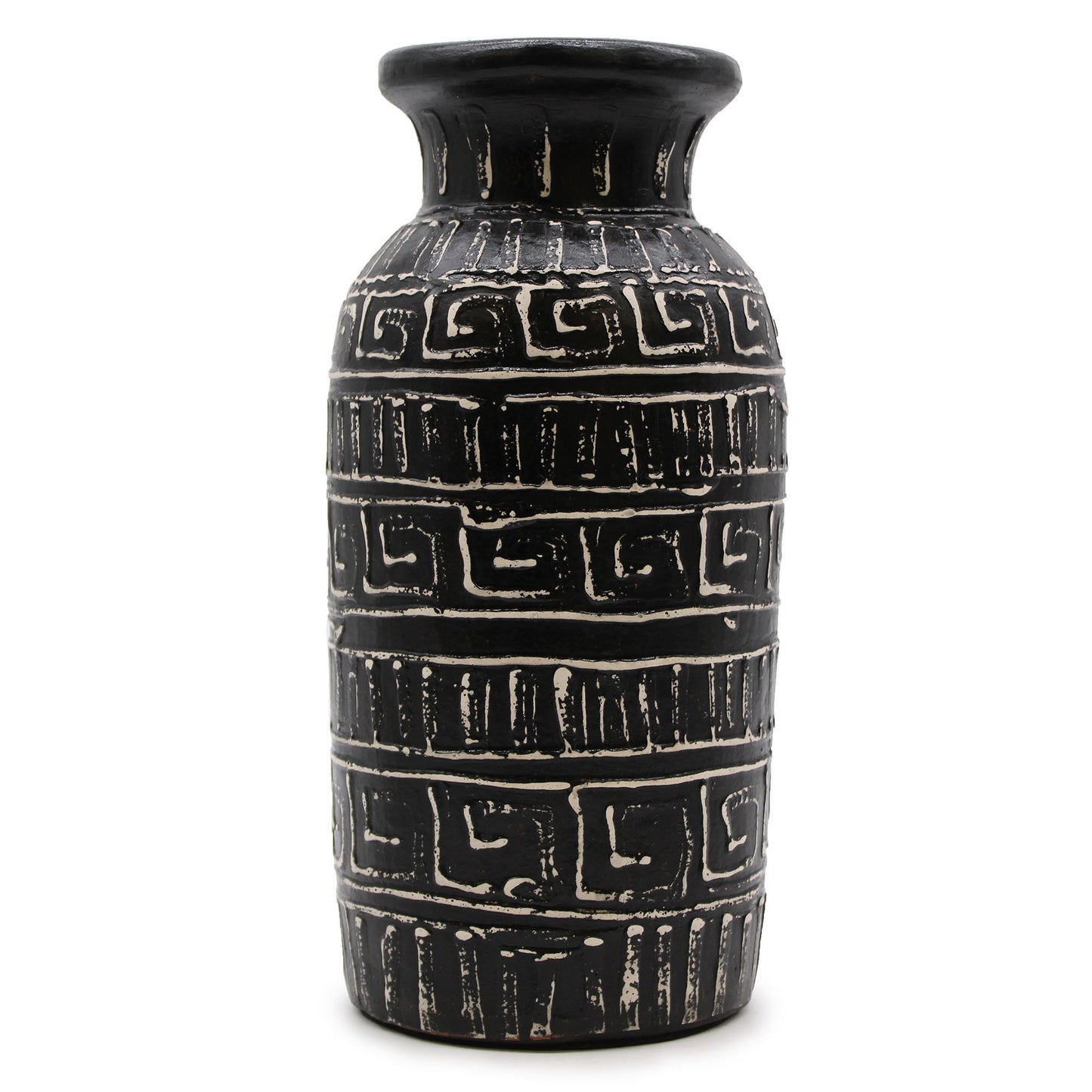 Keramikvase 'Greek Straight' in Schokolade – Handbemalt mit indonesischen Motiven