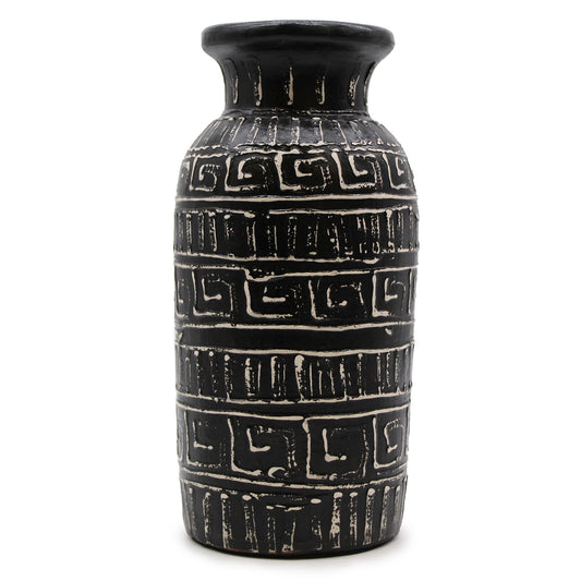 Keramikvase 'Greek Straight' in Schokolade – Handbemalt mit indonesischen Motiven