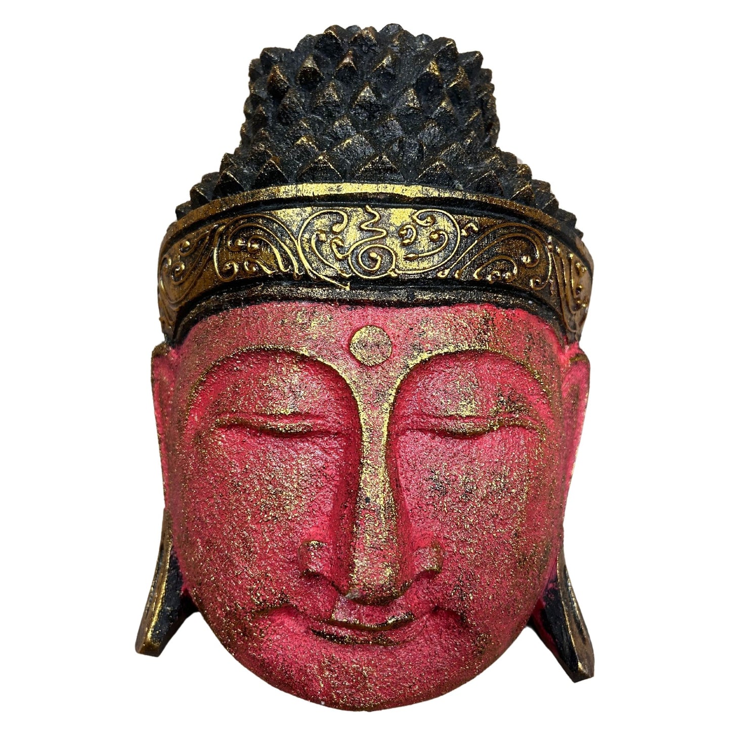 Handgeschnitzter Buddha-Kopf in Rot - 25 cm Skulptur aus Albasia-Holz