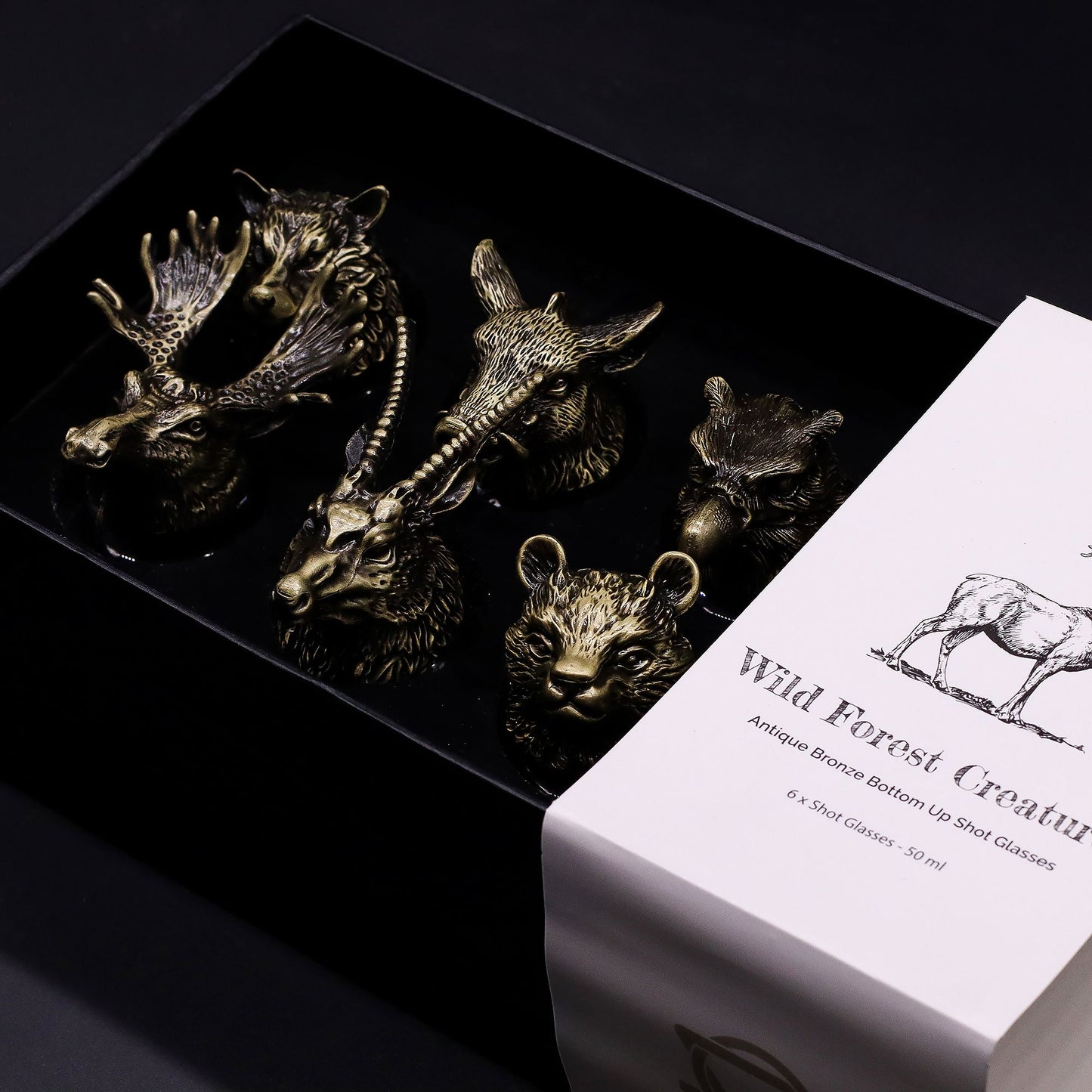 Set mit 6 Shotgläsern 'Wilde Waldtiere' - Antikbronze-Optik
