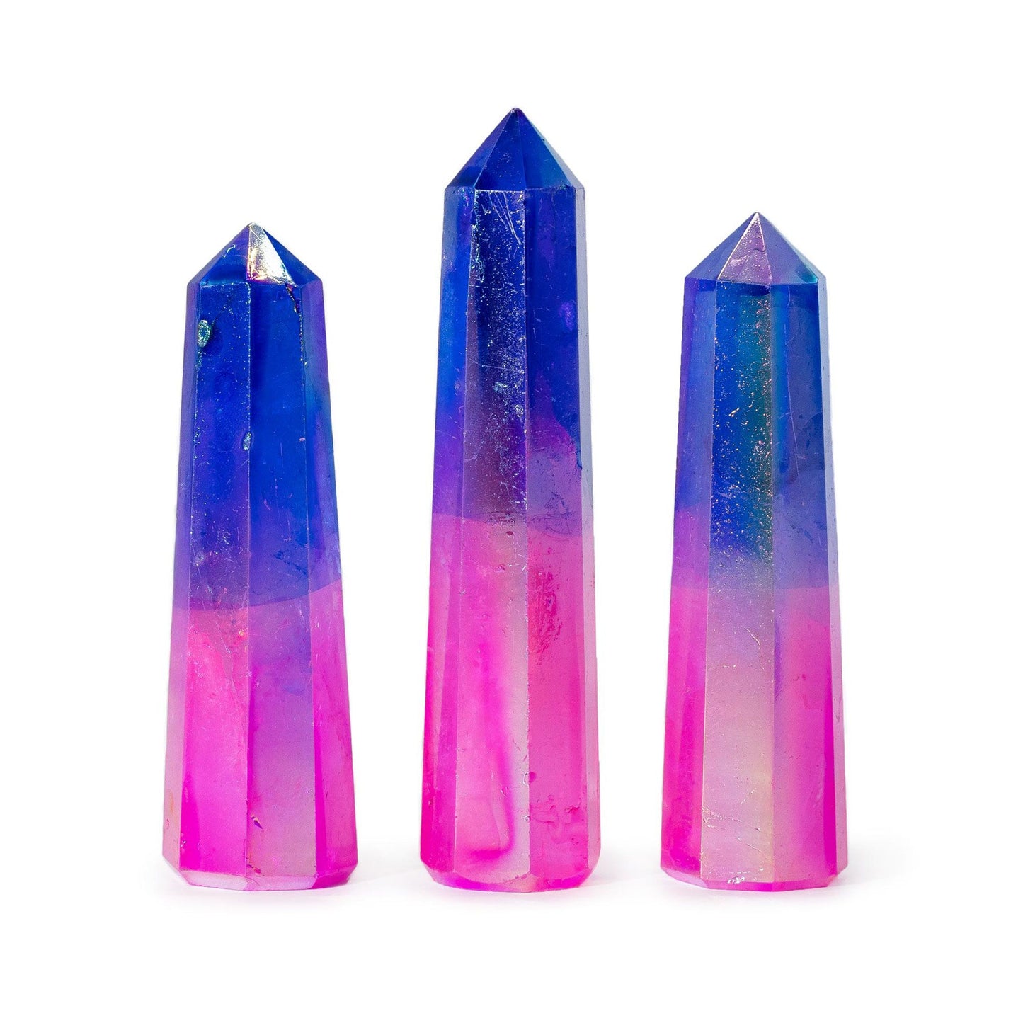 Handpoliertes Obelisk aus Pink & Blau Aurora Kristallquarz - Einzigartiger Farbverlauf
