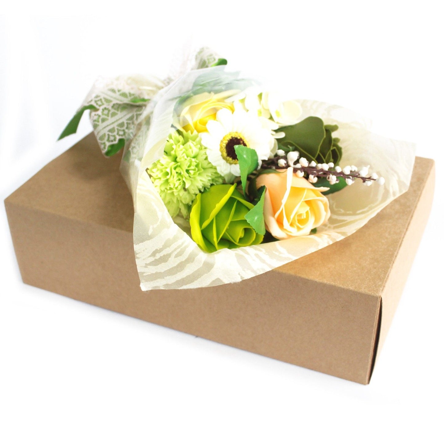 Grüner Seifenblumenstrauß – Dekorative Badeseifen in der Geschenkbox