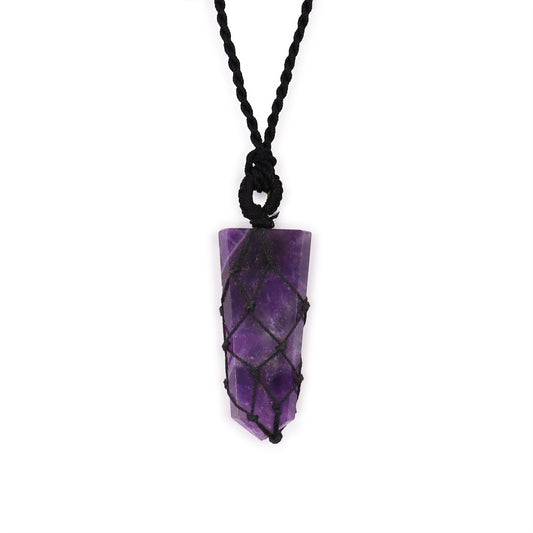 Flachschliff Amethyst Anhänger mit Spitzenbesatz – Handgefertigte Eleganz