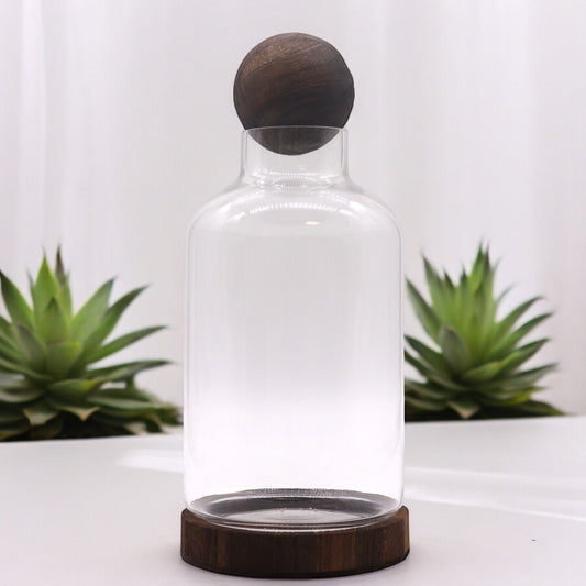 Großes Kugel-Terrarium auf Edelholz-Sockel - 16x23 cm