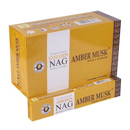Golden Nag Amber Moschus Räucherstäbchen - 12 Packungen Premium Duft