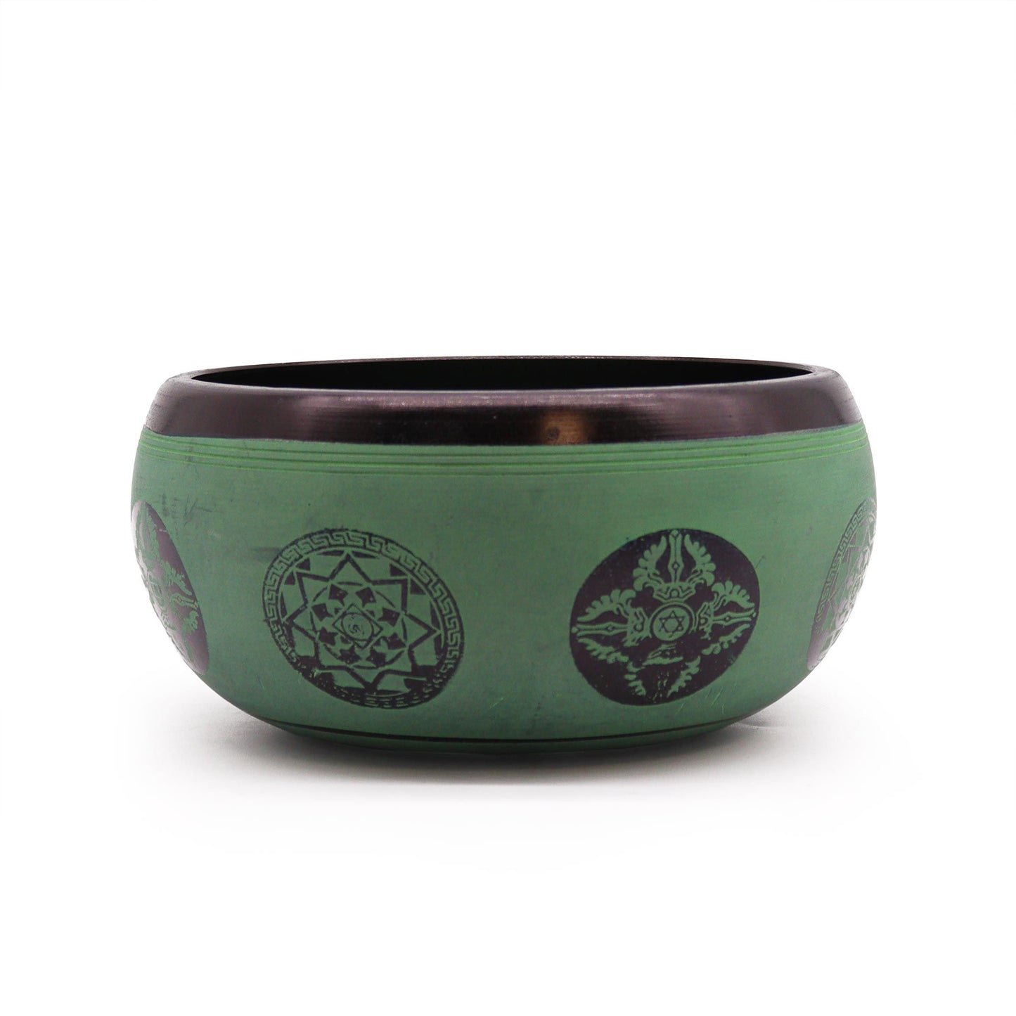 Klangschale Mandala Buddha 16 cm in Erdpulver-Optik – Handgraviert