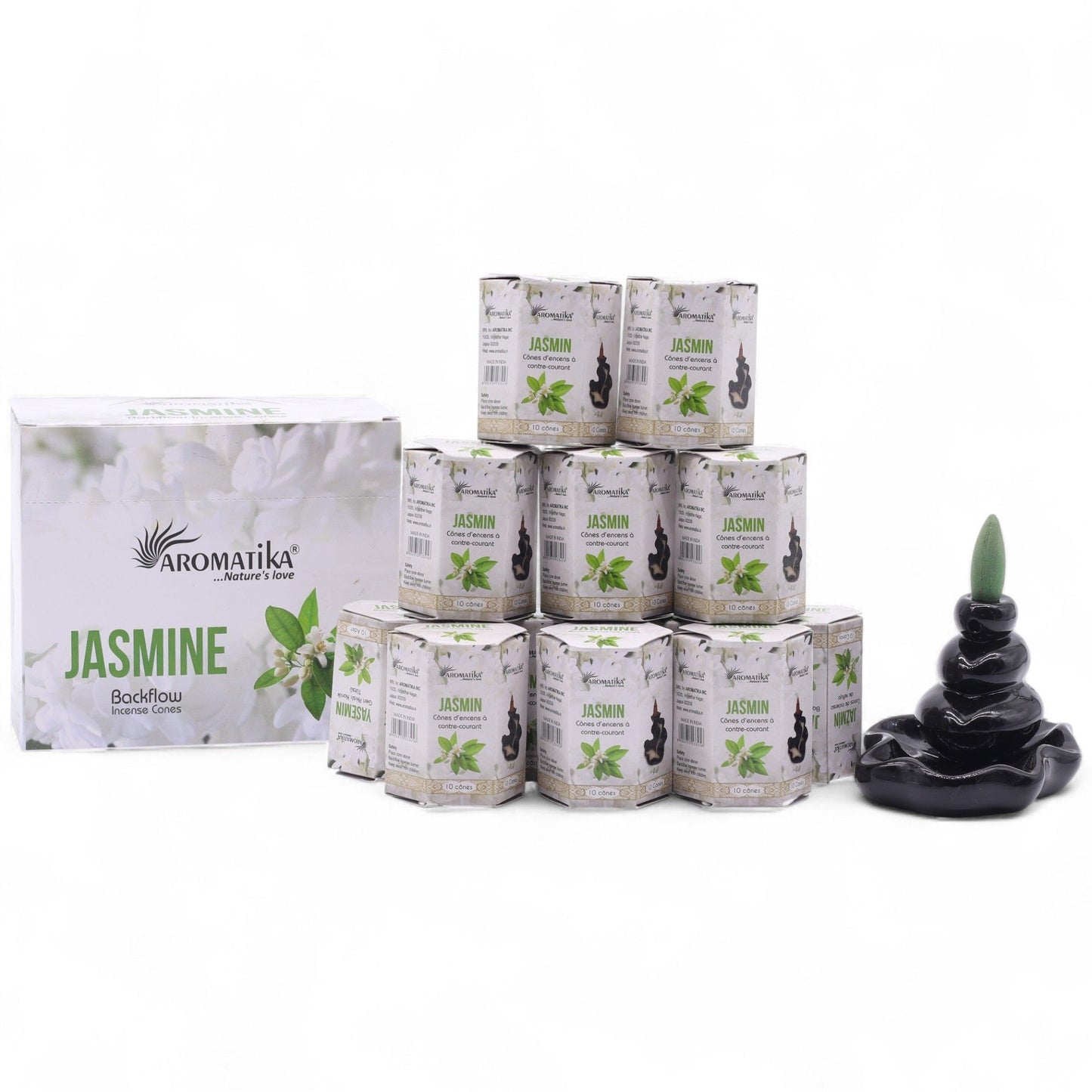 Masala Rückfluss-Räucherkegel Jasmin - 10 Stück mit magischem Rauch-Wasserfall