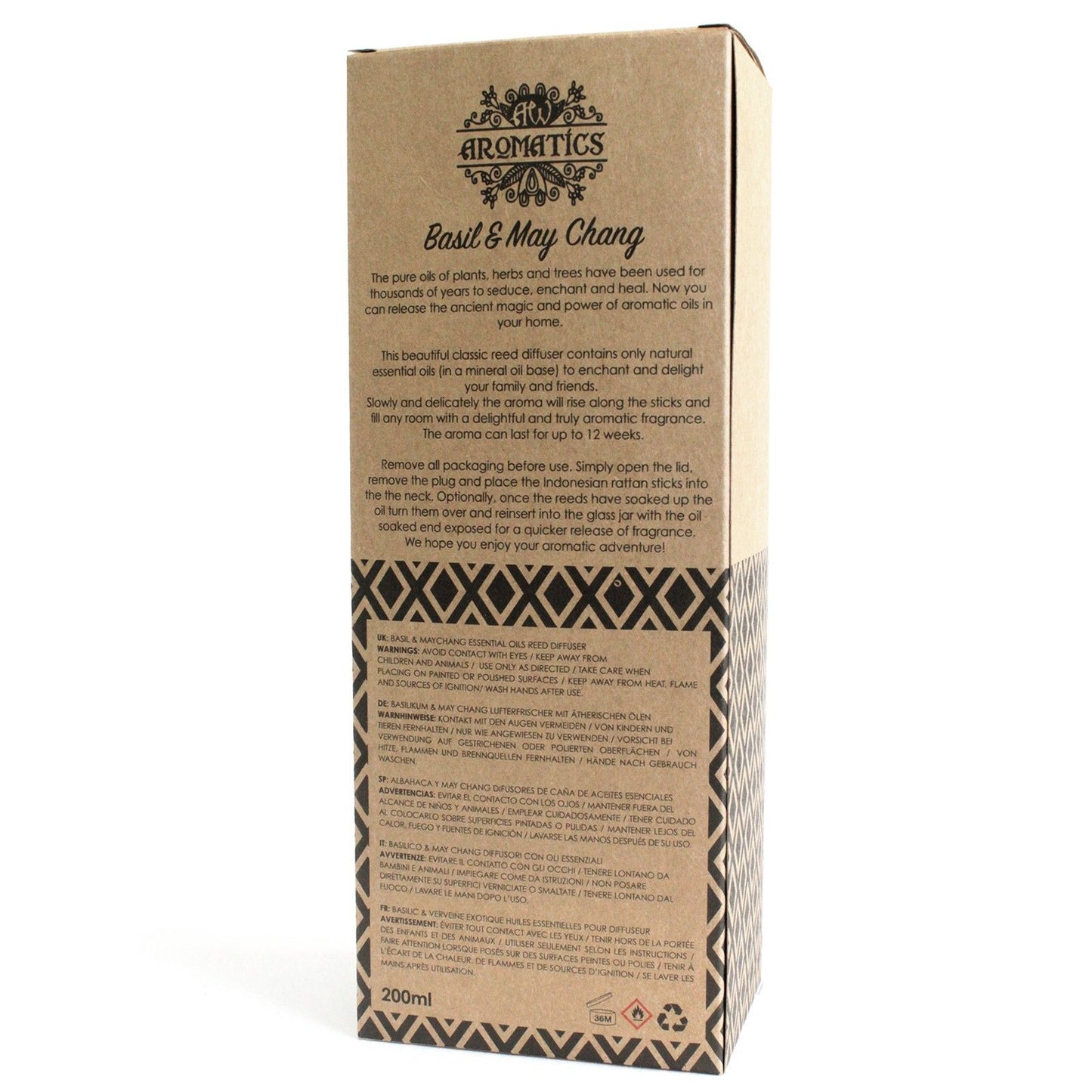 Duftdiffusor mit Basilikum & Maychang - 200ml Flakon mit Rattanstäben
