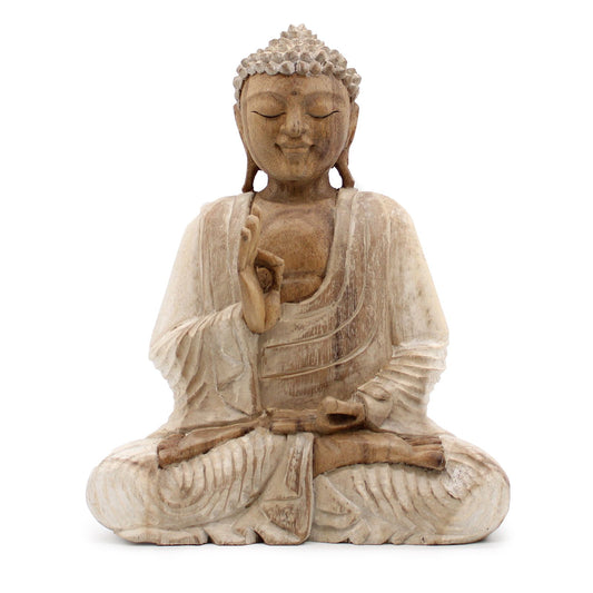 Handgeschnitzte Buddha-Statue 'Weißer Lehrer' - 30 cm aus Suar-Holz