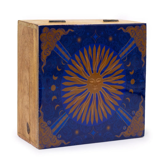 Handgefertigte Mangoholz-Box mit Emaille-Dekor | 15 x 17,5 x 8 cm