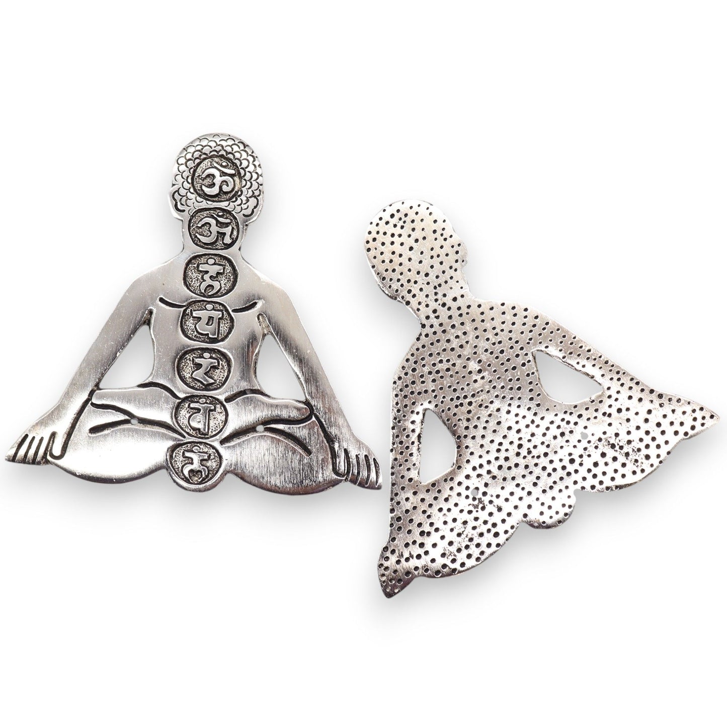 Räucherstäbchenhalter aus poliertem Aluminium mit Sieben-Chakra-Motiv – 12x12 cm, Gold