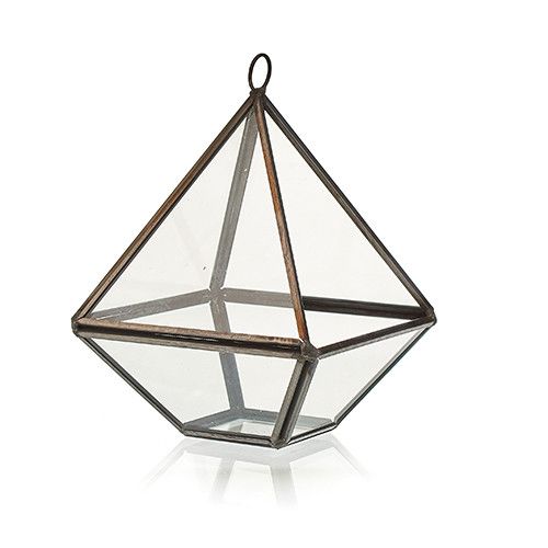 Diamant Terrarium aus Glas mit Messingrahmen - Stilvolle Pflanzendeko