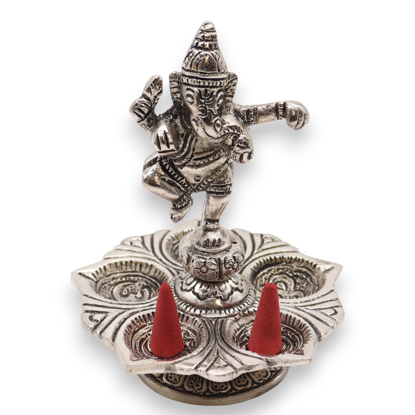 Räucherstäbchenhalter 'Tanzender Ganesha' - Poliertes Aluminium 14x10 cm