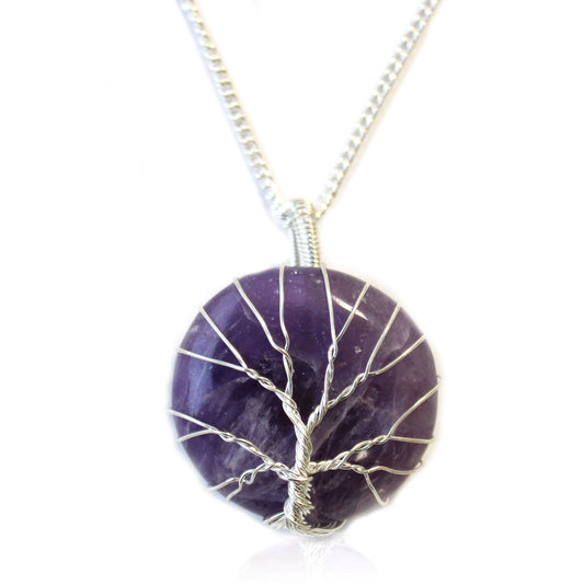 Lebensbaum Halskette mit Amethyst – Versilbertes Schmuckstück