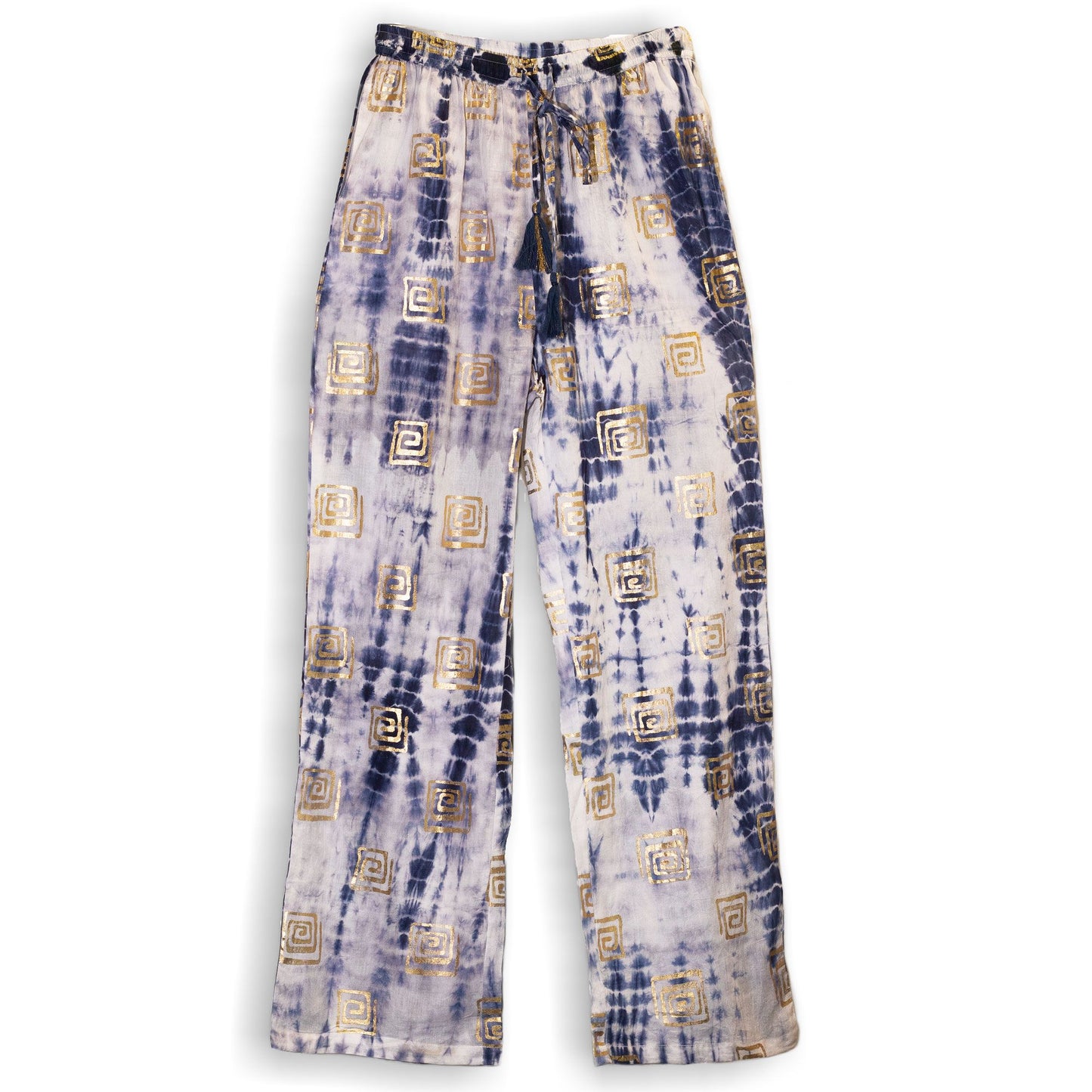 Mediterrane Loungehose - Handbemaltes Unikat in Gold und Blau