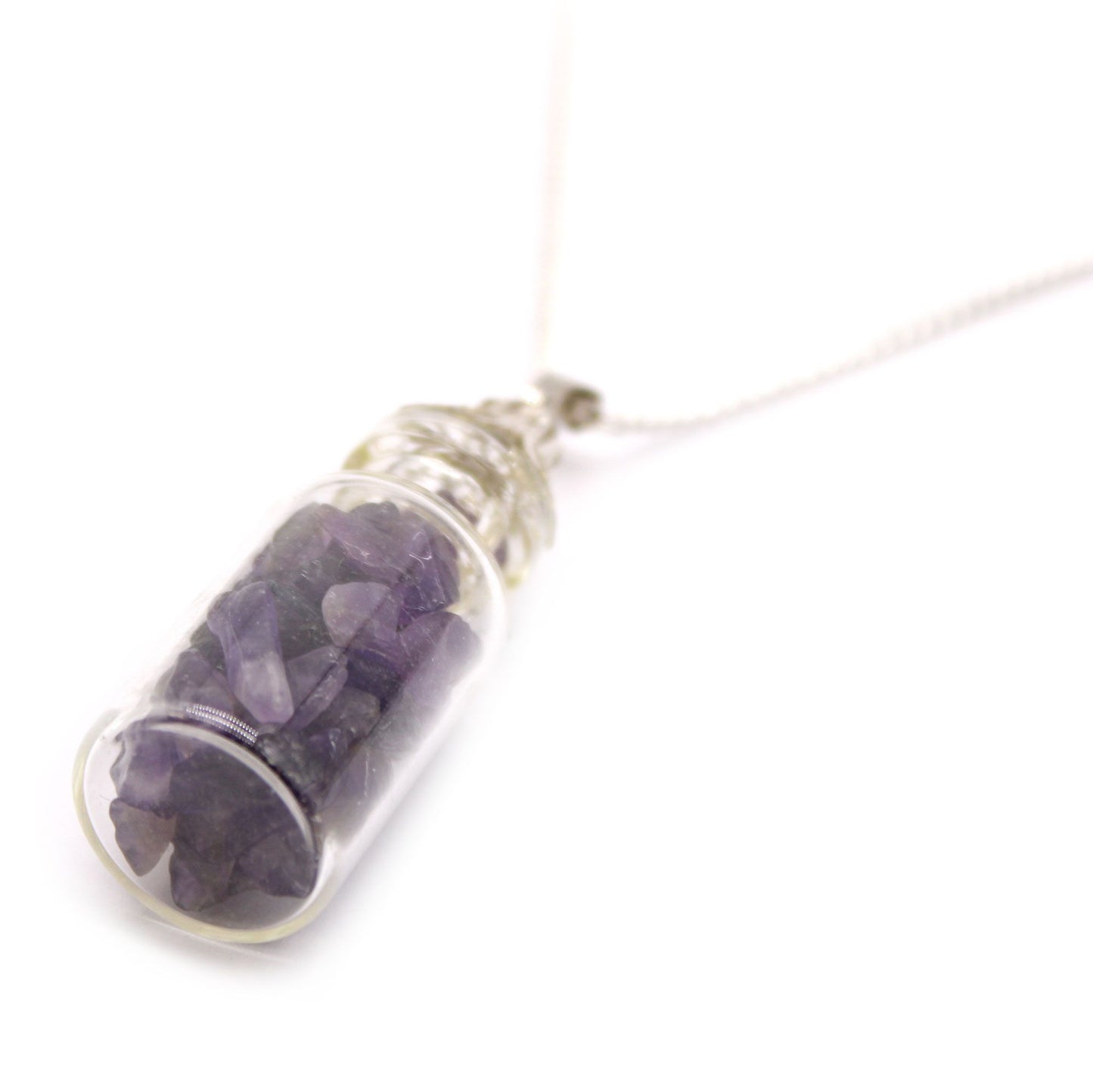 Amethyst Flaschenanhänger Kette - Versilbert mit Naturstein