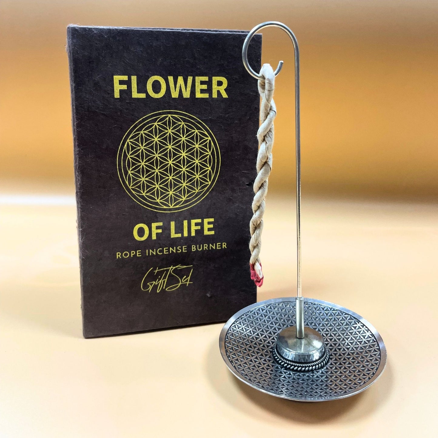 Räucherschnur-Set 'Blume des Lebens' mit Messinghalter – 10 Schnüre in Geschenkbox