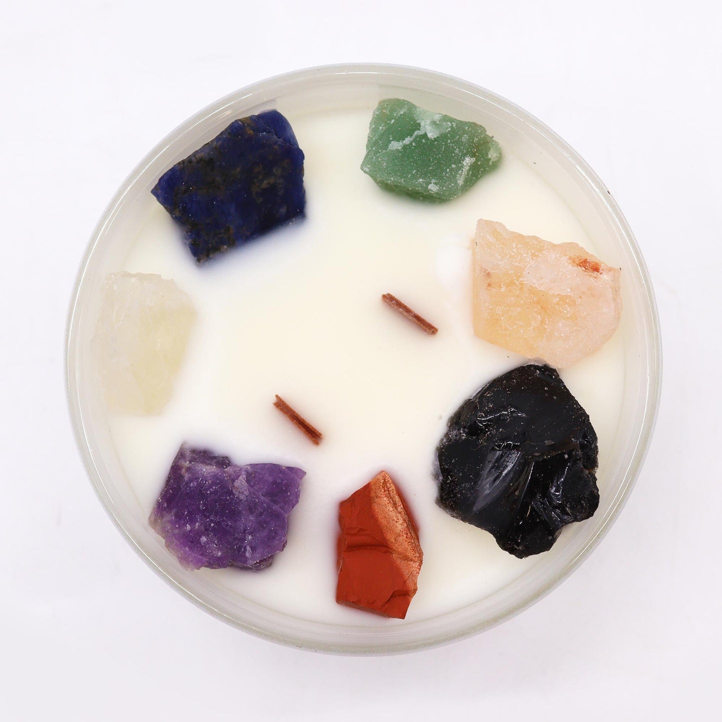 Chakra-Kristallkerze 'Mondstrahlen' mit 7 Heilsteinen