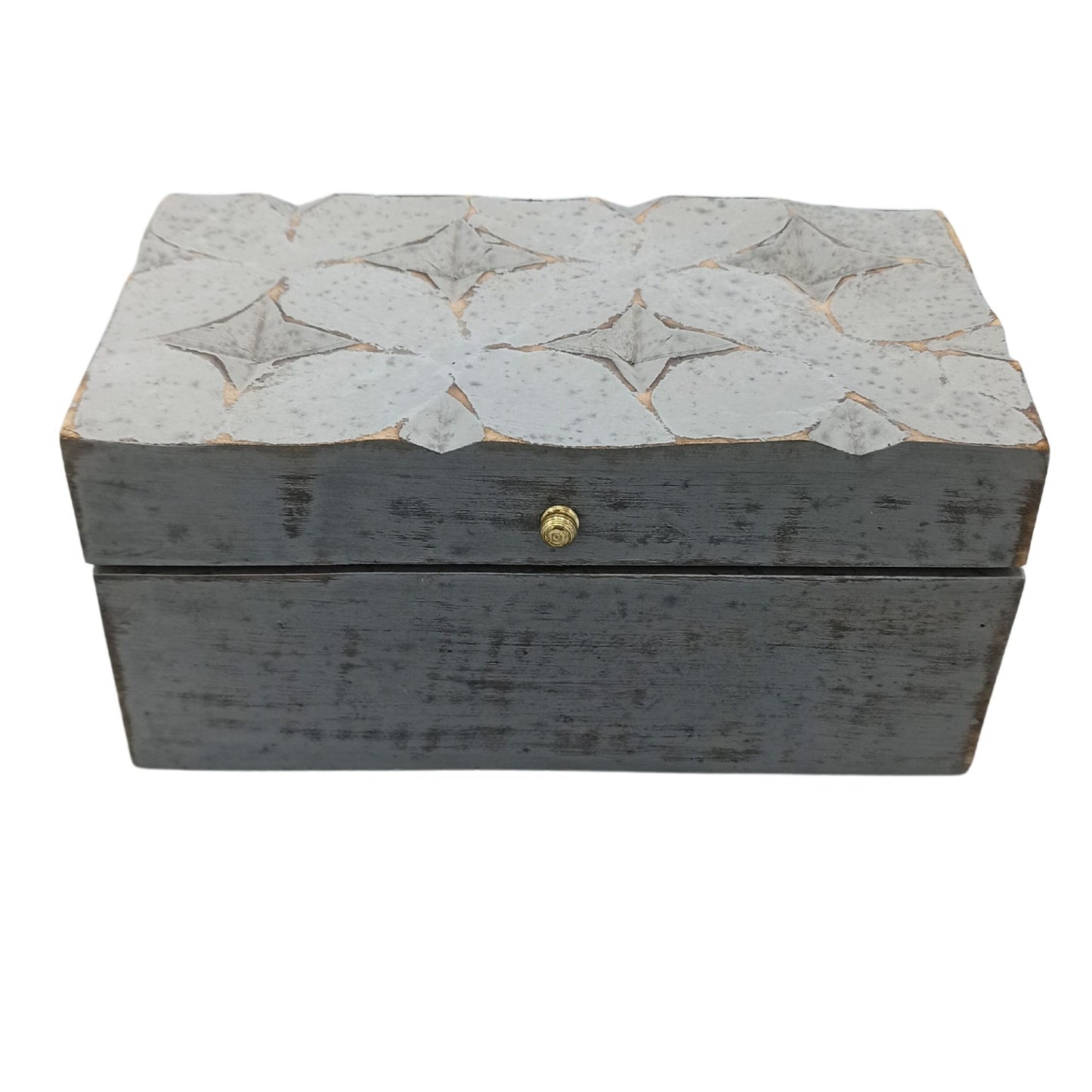 Handgefertigte Mangoholz-Box 'Grauer Stern' - Dekorative Aufbewahrung 22x12x10 cm