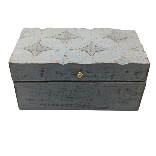 Handgefertigte Mangoholz-Box 'Grauer Stern' - Dekorative Aufbewahrung 22x12x10 cm