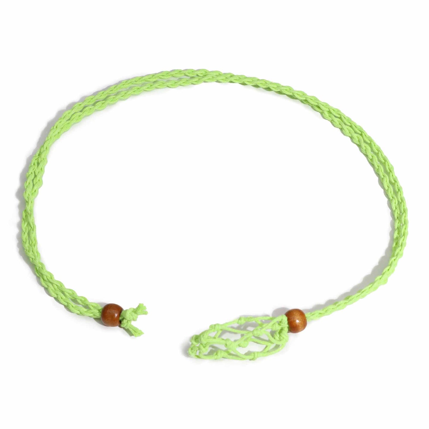 Makramee-Edelsteinband aus grüner Wachsbaumwolle – Stufenlos verstellbar mit Holzperle (45 cm)