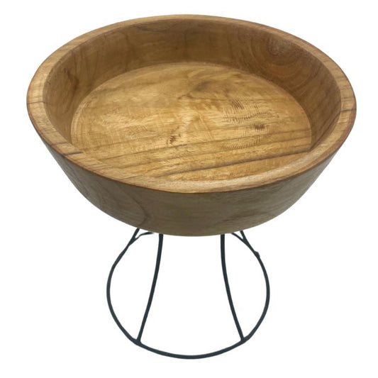 Erhöhte Servierschale aus Teakholz mit Metallgestell – 20 cm