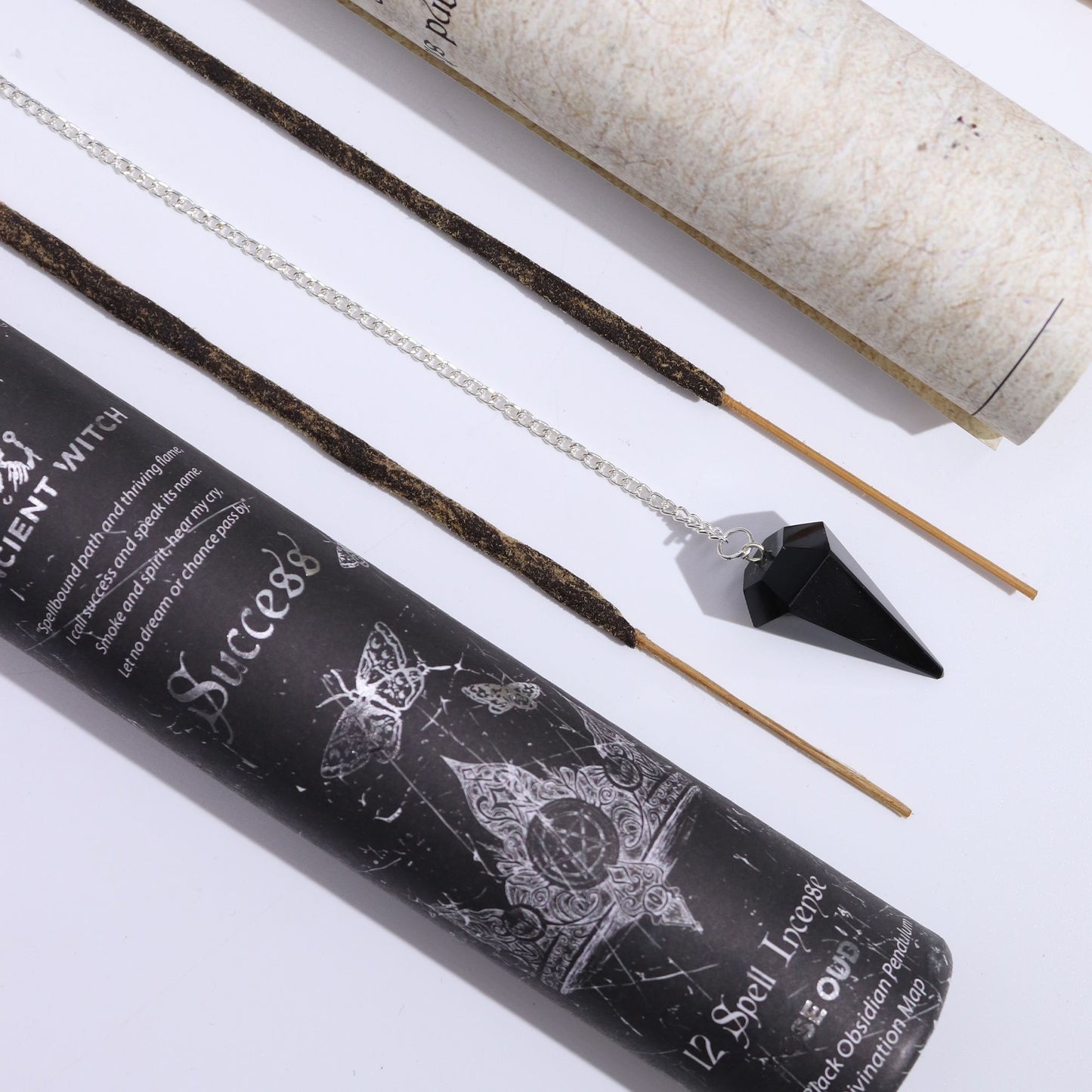 Räucherwerk 'Erfolg' mit schwarzem Obsidian-Pendel – Rose & Oud